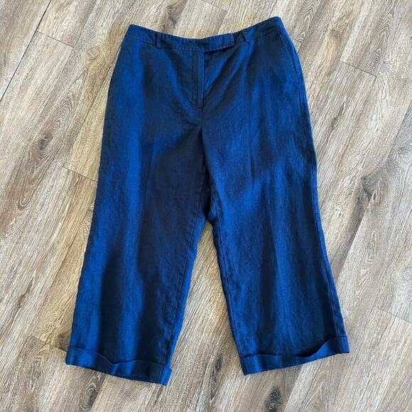 Talbots Pants - Talbots women’s linen navy blue cropped pants size 12 petite Boho, timeless​